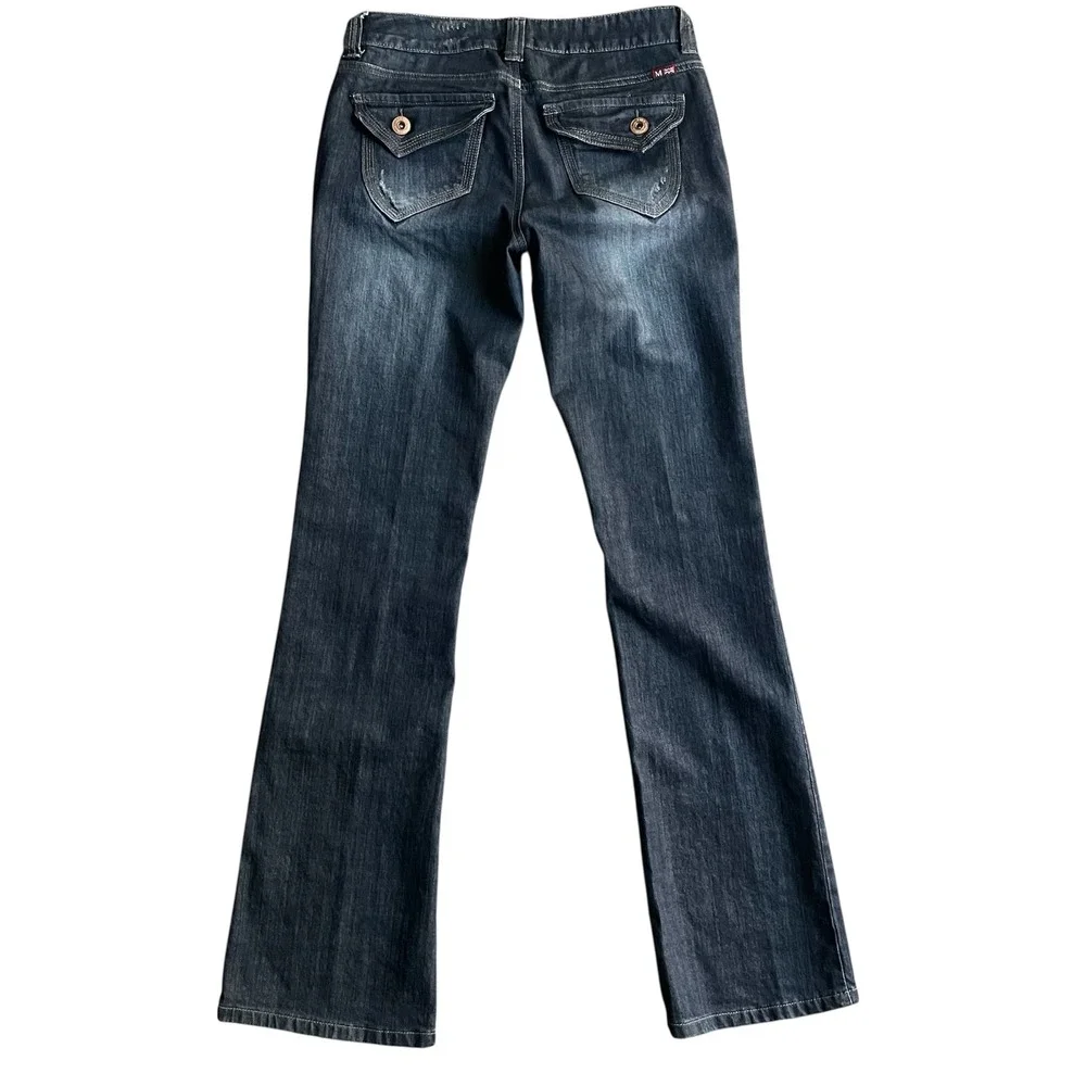 Makers Payton Bootcut Jeans‎ Womens 27 Dark Wash Distressed Low Rise Y2K Grunge